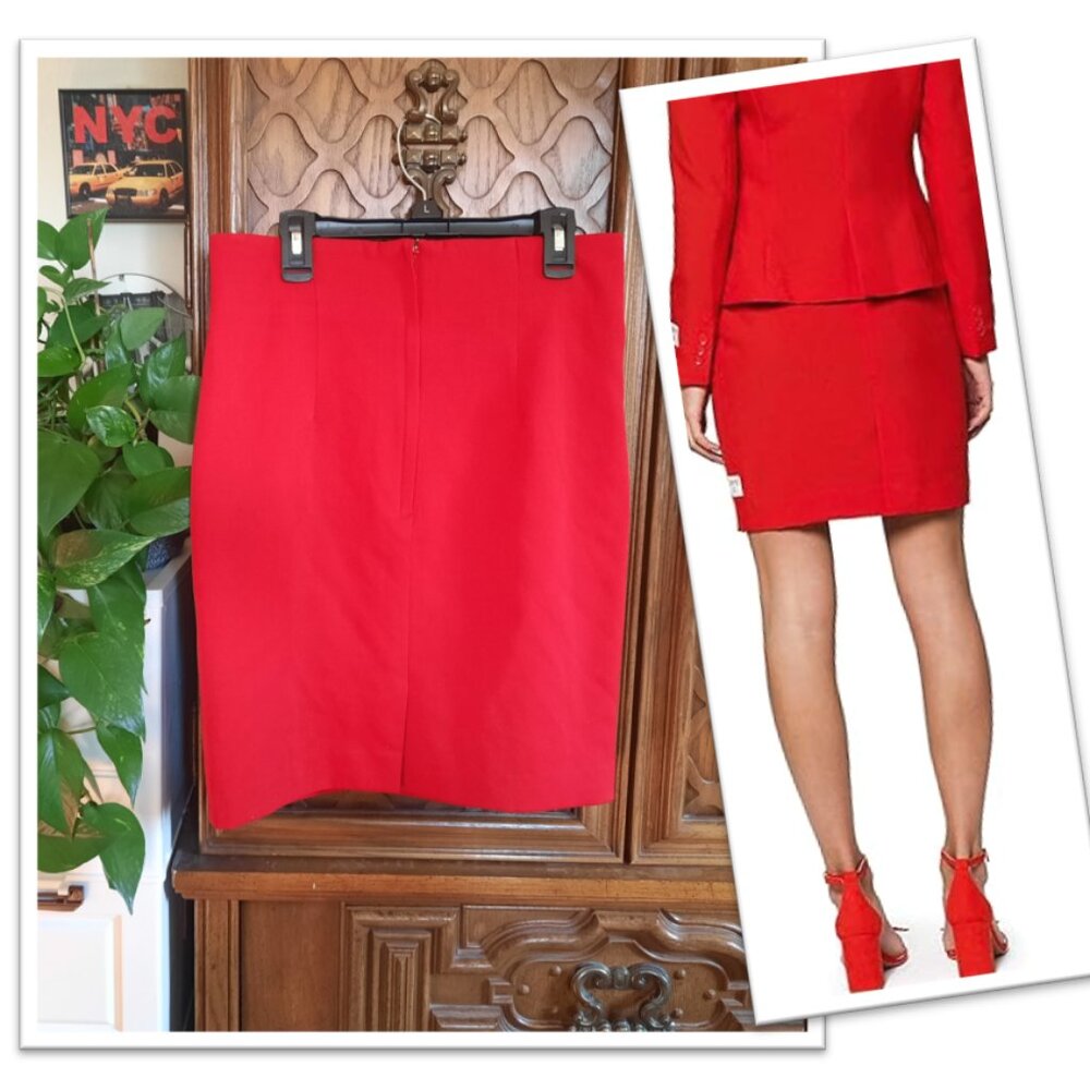 Vintage 90s Structured Shift Pencil Wool Skirt - Red, Size S - Picture 5 of 16